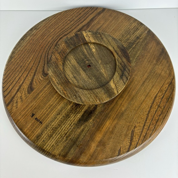 Lazy Susan Walnut Wood Gold Wheat Tile 14” Tabletop Turntable MCM Serving Tray - Picture 11 of 16